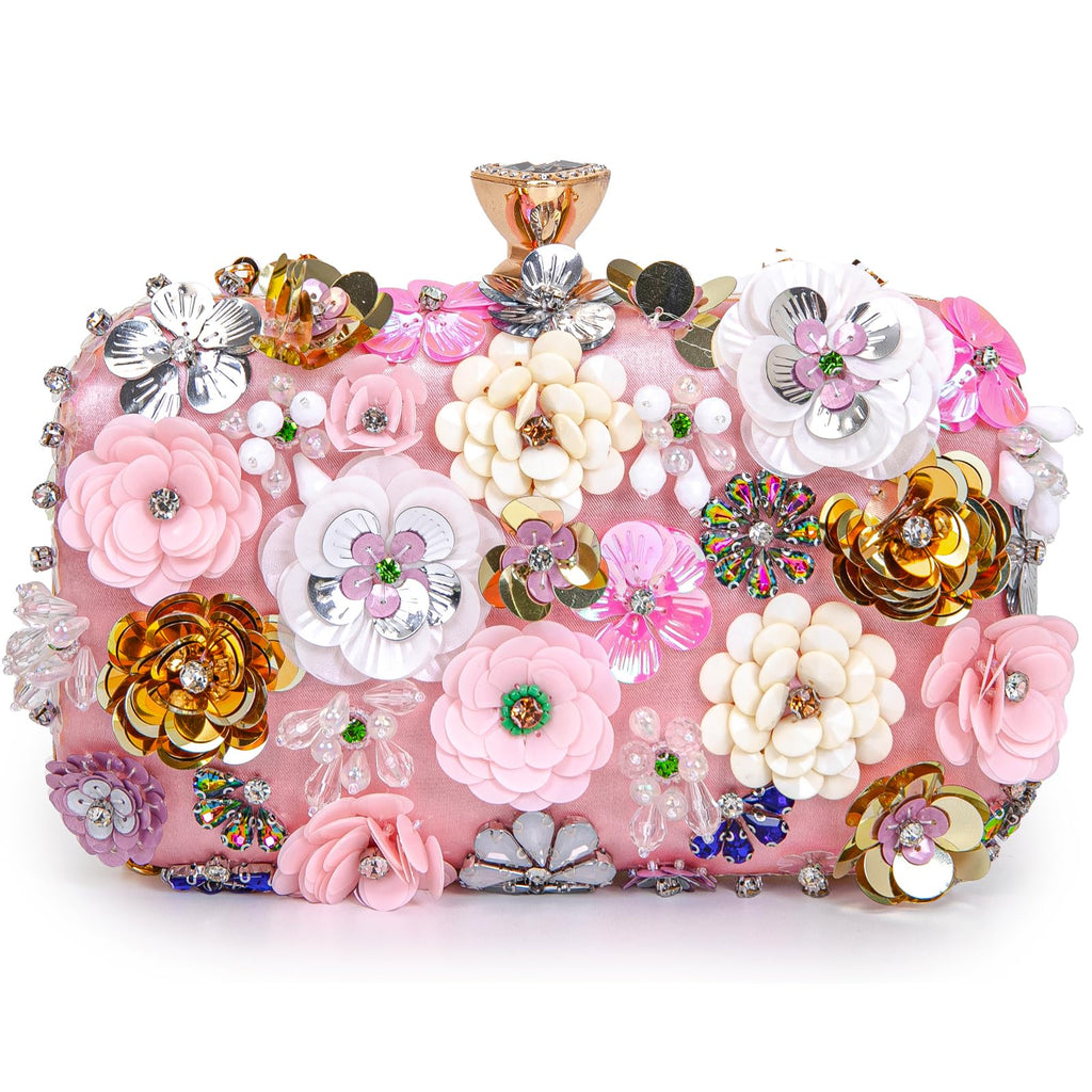BBTT.ful Women Clutches Flower Evening Handbags Chain Strap Shoulder Bag Wedding bag purse (Pink)