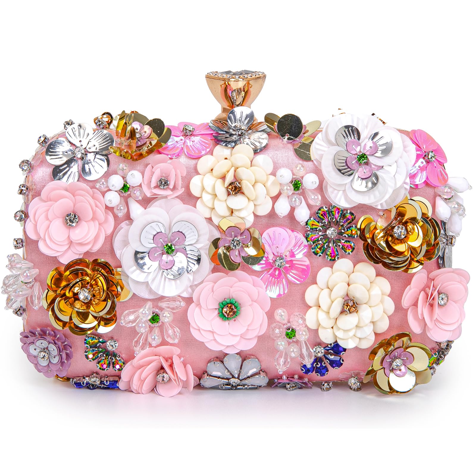 BBTT.ful Women Clutches Flower Evening Handbags Chain Strap Shoulder Bag Wedding bag purse (Pink)