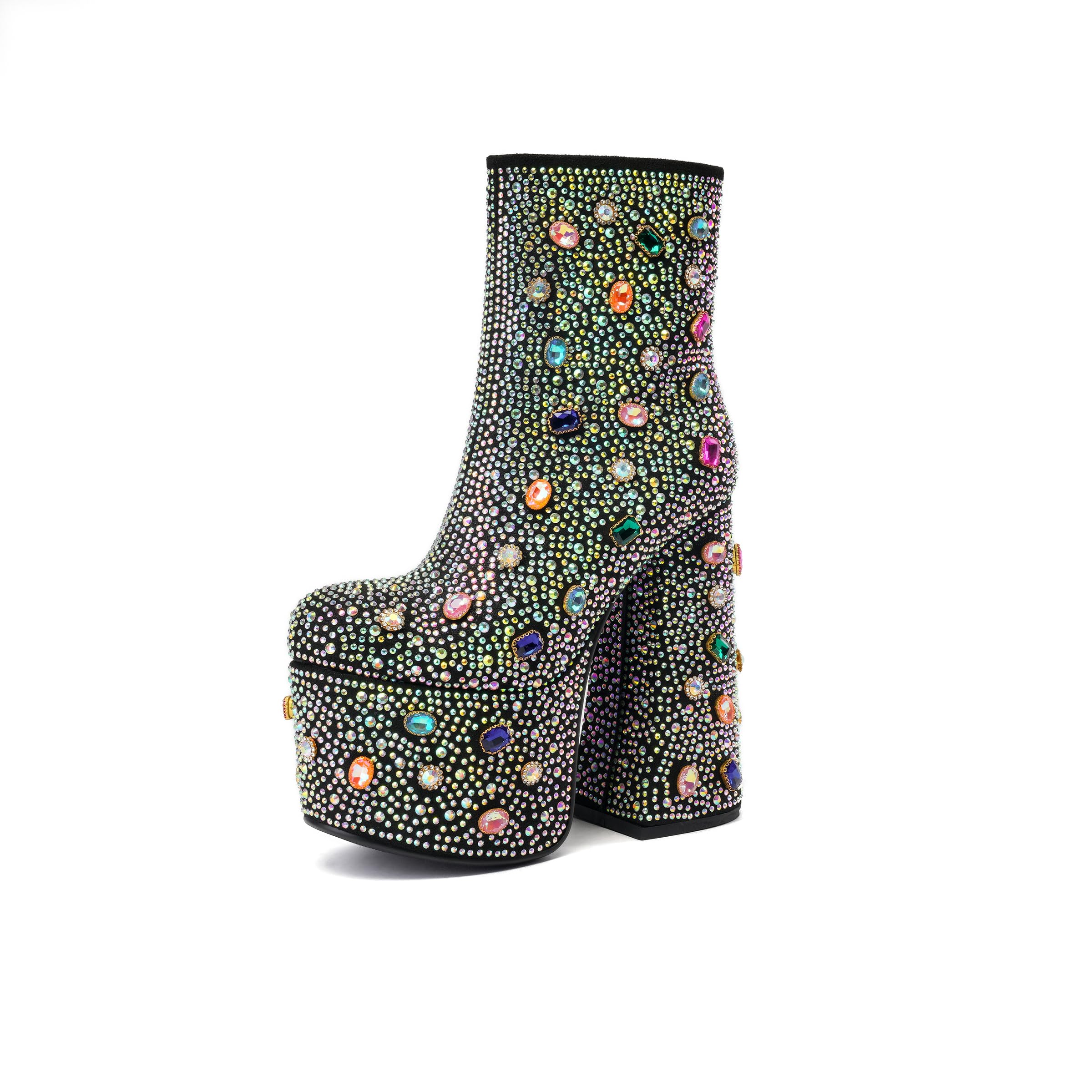 Black Tsrenlmln Platform Mid Calf Boots Rhinestone Boot