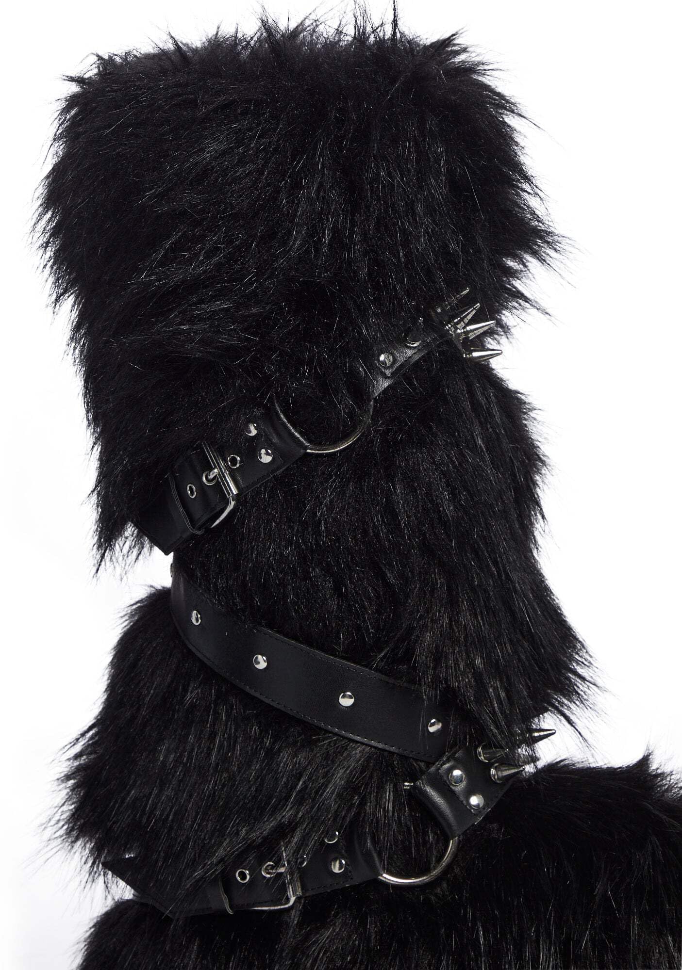 Dolls Kill Wild Instincts Faux Fur Boots by Club Exx – Women’s Knee High Platform Boots with Buckle Straps, Black, 11