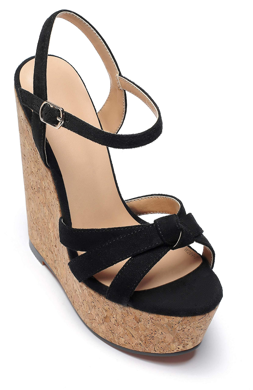 YODEKS High Heels Sandals for Women Wedge Wooden Heel Platform Open Toe Ankle Strap Fashion Comfort Black Suede Sandals