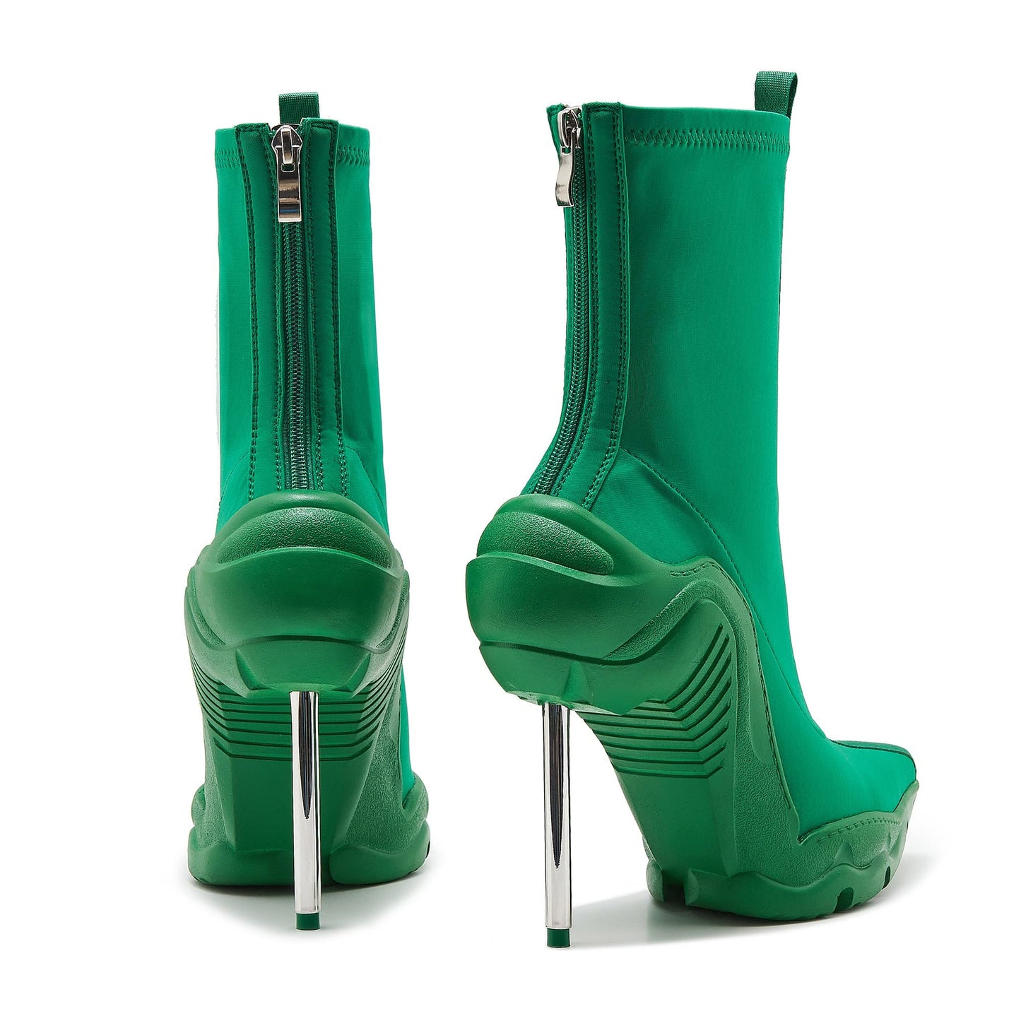 Tsrenlmln Women's Ankle Boots High Heel Boots for Women Fashion Pointed Toe Stiletto Boots Womens Elastic Fabric 8cm Heel Pull-On Short Boots Green Boots