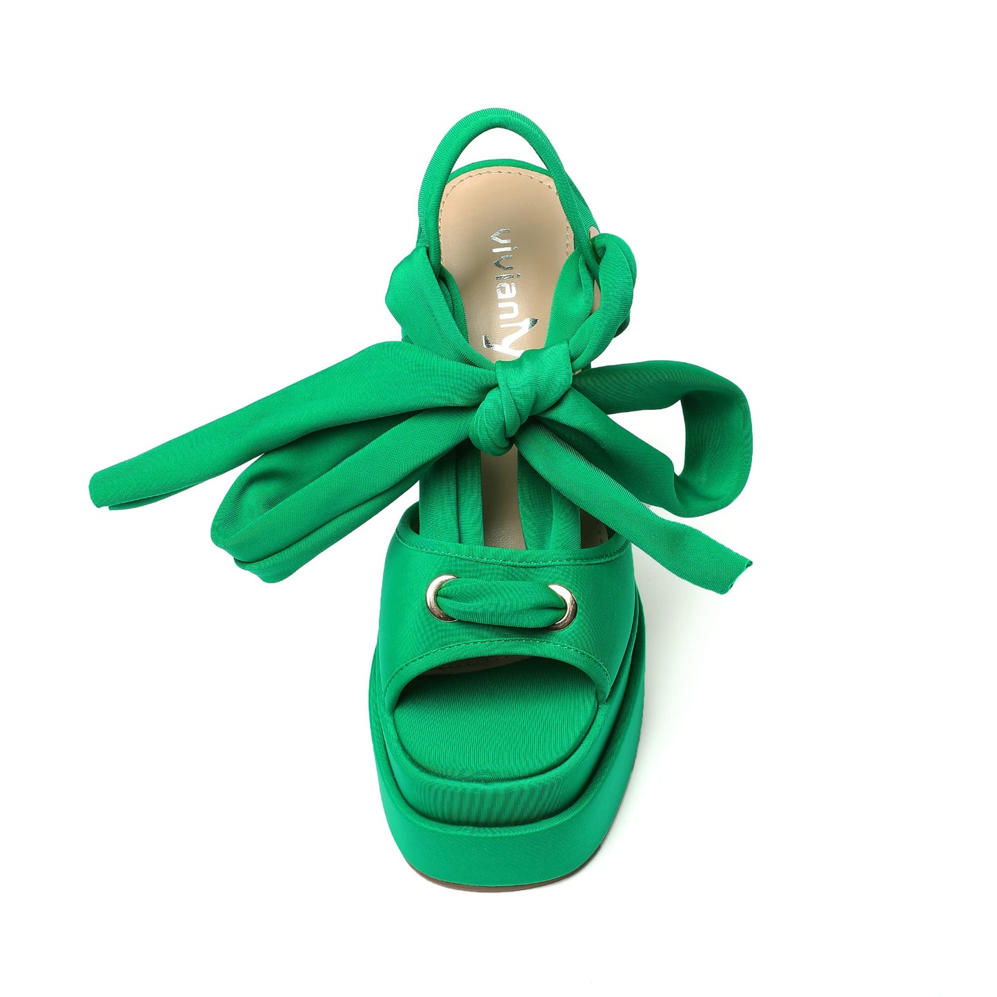 Green vivianly Lace Up Platform Ankle Strap Heeled Sandals Satin Square Toe Chunky Block High Heels for Women