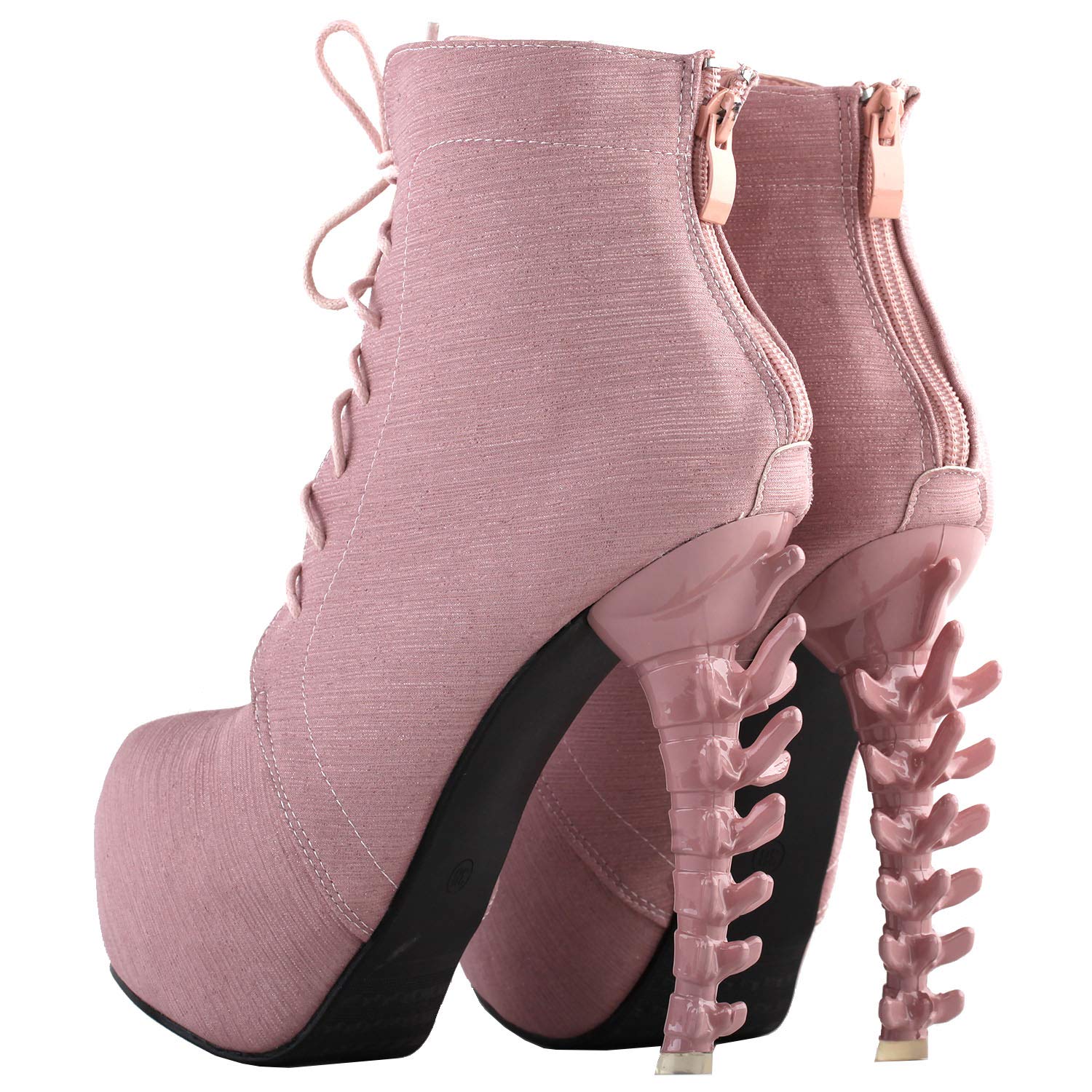 SHOW STORY Punk Design Glitter High Heels Baby Pink Women's High-top Bone High Heel Platform Ankle Boots,LF80647PK40,9US,Baby Pink