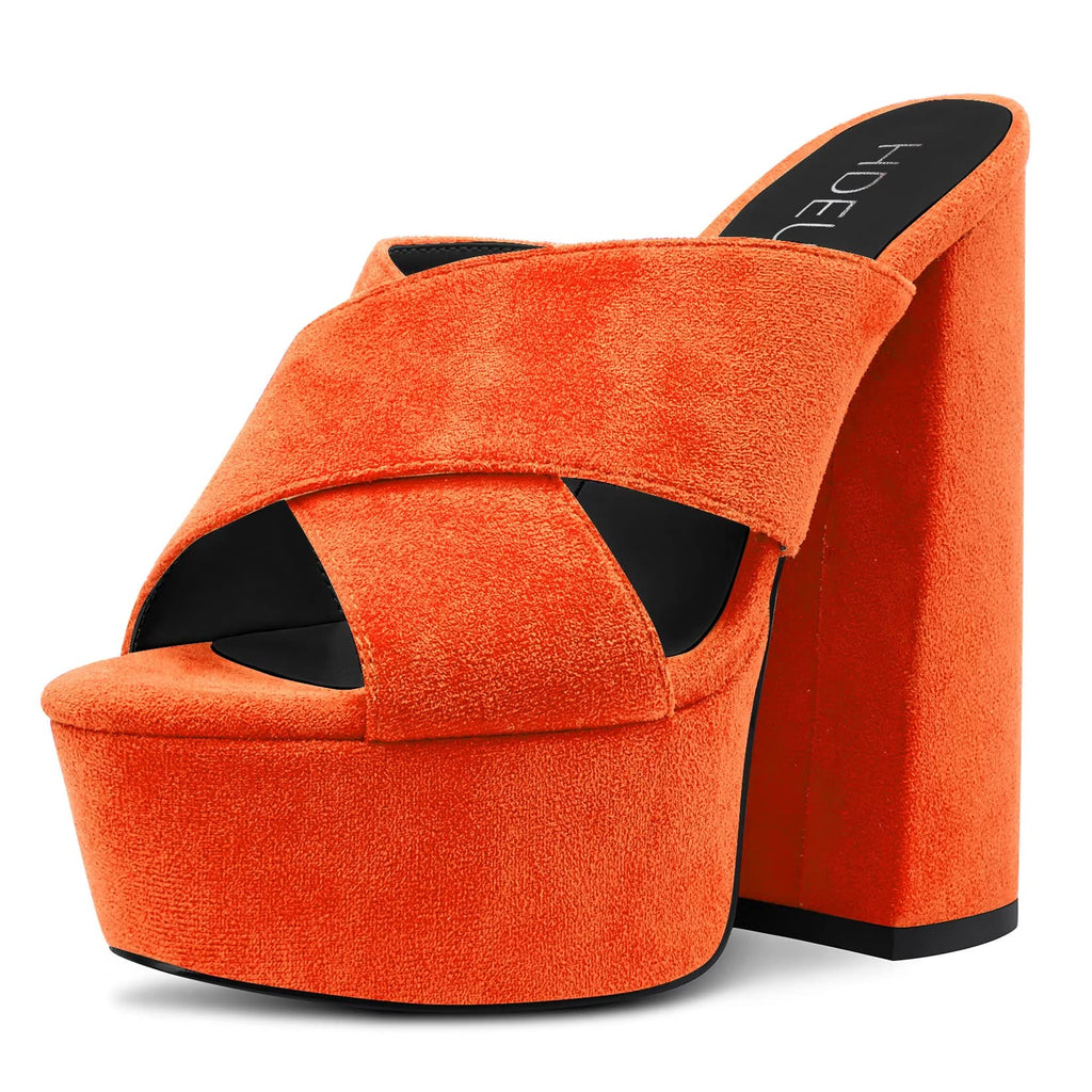 Orange HDEUOLM Women Chunky Block High Heel