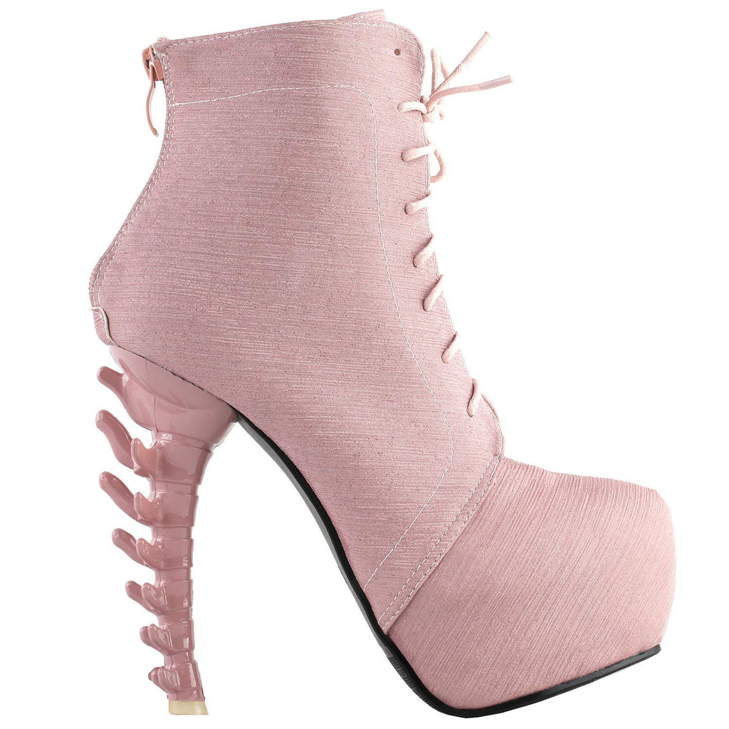 SHOW STORY Punk Design Glitter High Heels Baby Pink Women's High-top Bone High Heel Platform Ankle Boots,LF80647PK40,9US,Baby Pink