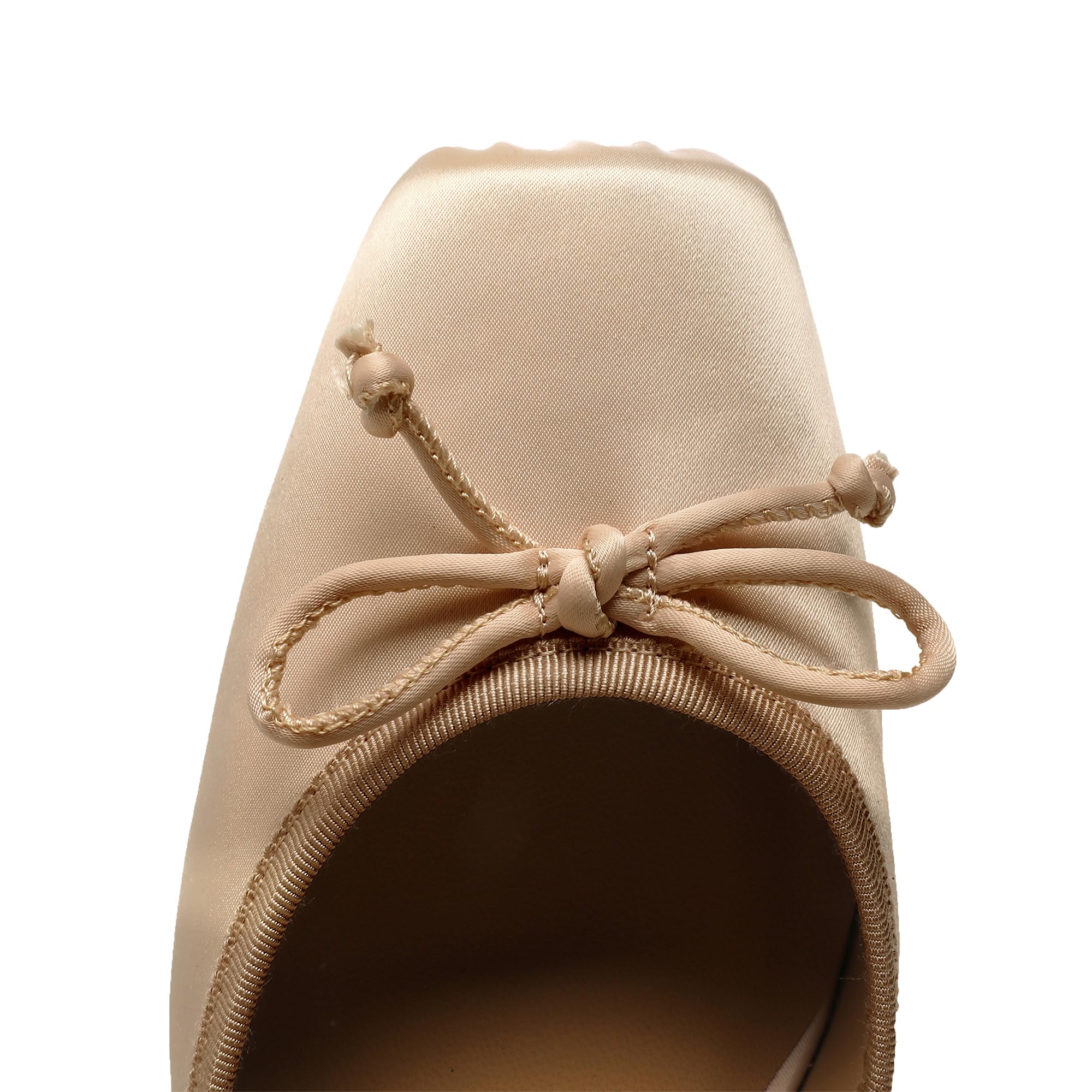 Riekhany Satin Ballet Heels for Women Closed Square Toe Bow Ballerina Heels Lace Up High Heel Slingback Pumps Strappy Stiletto Mary Janes Elegant Party Shoes Nude