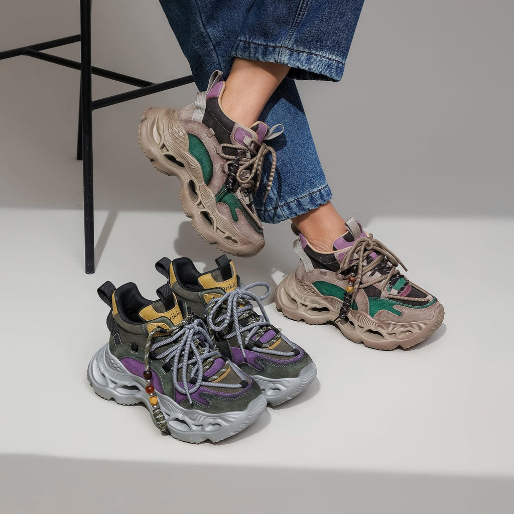 Drikler Women's Wedge Walking Shoes Chunky Platform Comfort Fashion Sneaker Lace-Up Casual Non-Slip Running Shoes Green