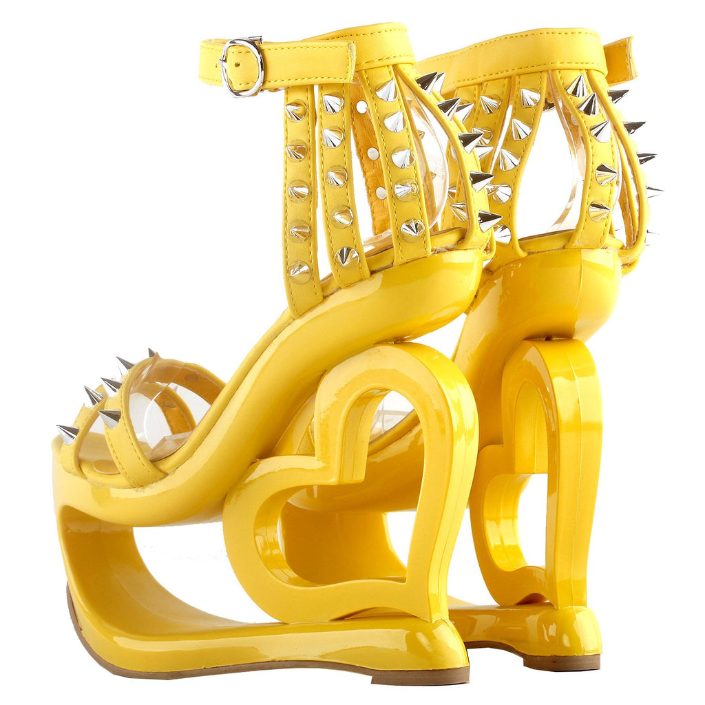 SHOW STORY Fashion Yellow Stud Ankle Strap High Heel Platform Party Sandals,LF40204YL41,10US,Yellow