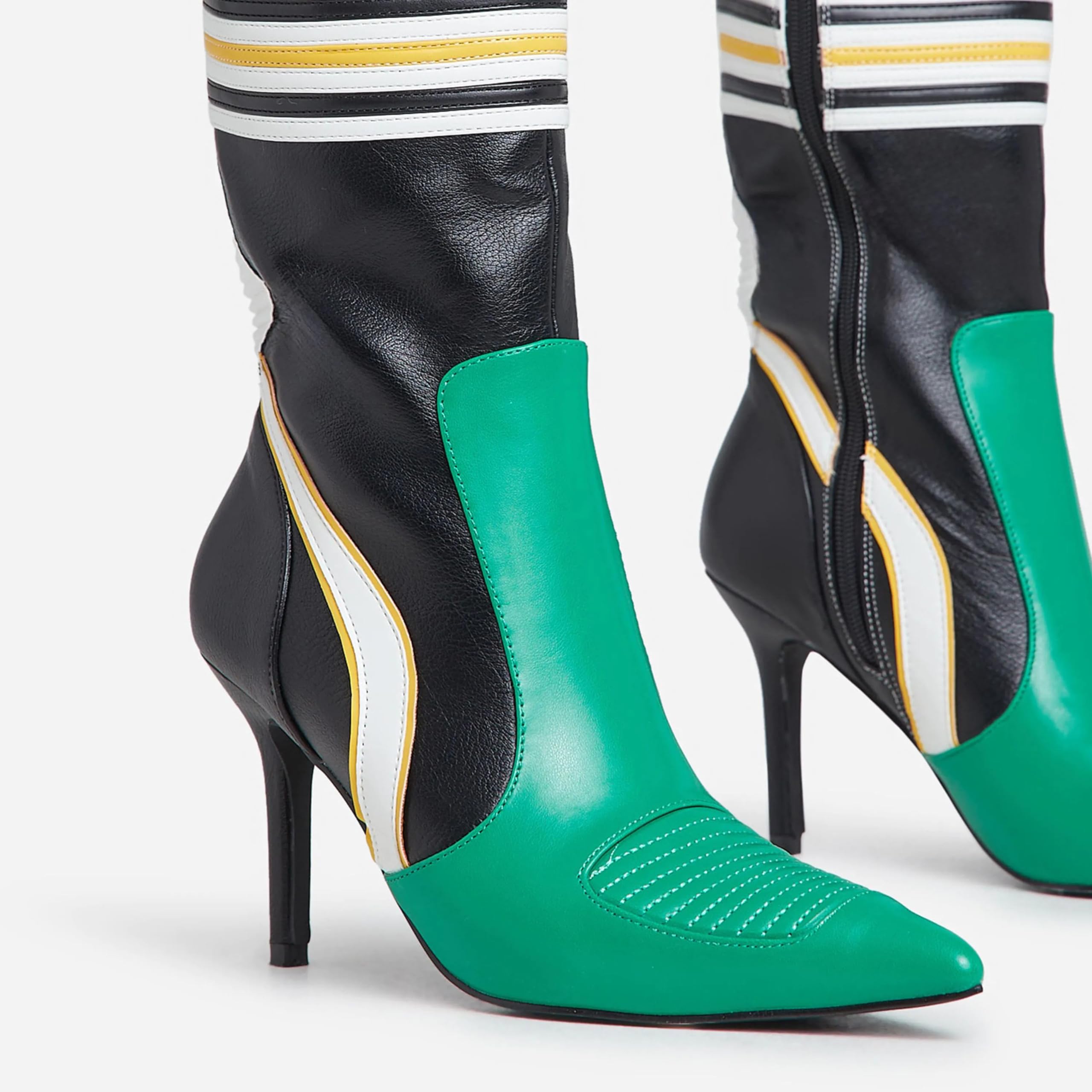 LEMONADE Womens Endeavor Motocross Detail Pointed Toe Stiletto Heel Mid Calf Boot (Green, US Footwear Size System, Adult, Women, Numeric