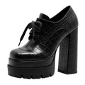 Jaffamiraco Women's Lace Up Pumps Block High Heel Shoes Platform Heels Punk Shoes for Party Black