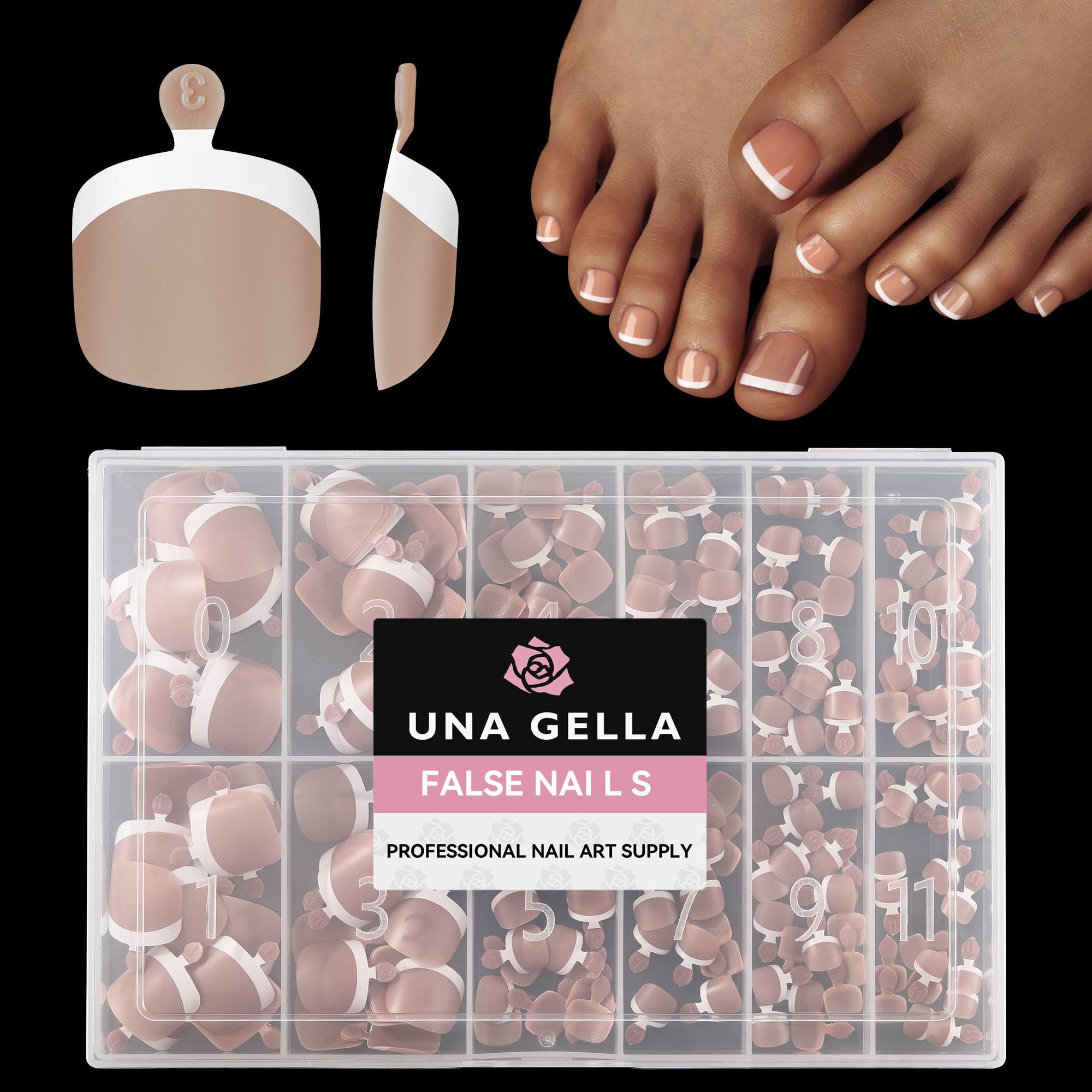 UNA GELLA Toe Nail Press Ons Honey Brown Toe Nail Tips Gel Nail Tips French Tip Press On Nails -216pcs 12sizes Soft Gel Press On Toenails Acrylic Nails Soak Off Toenail Press Ons For Home DIY Nail