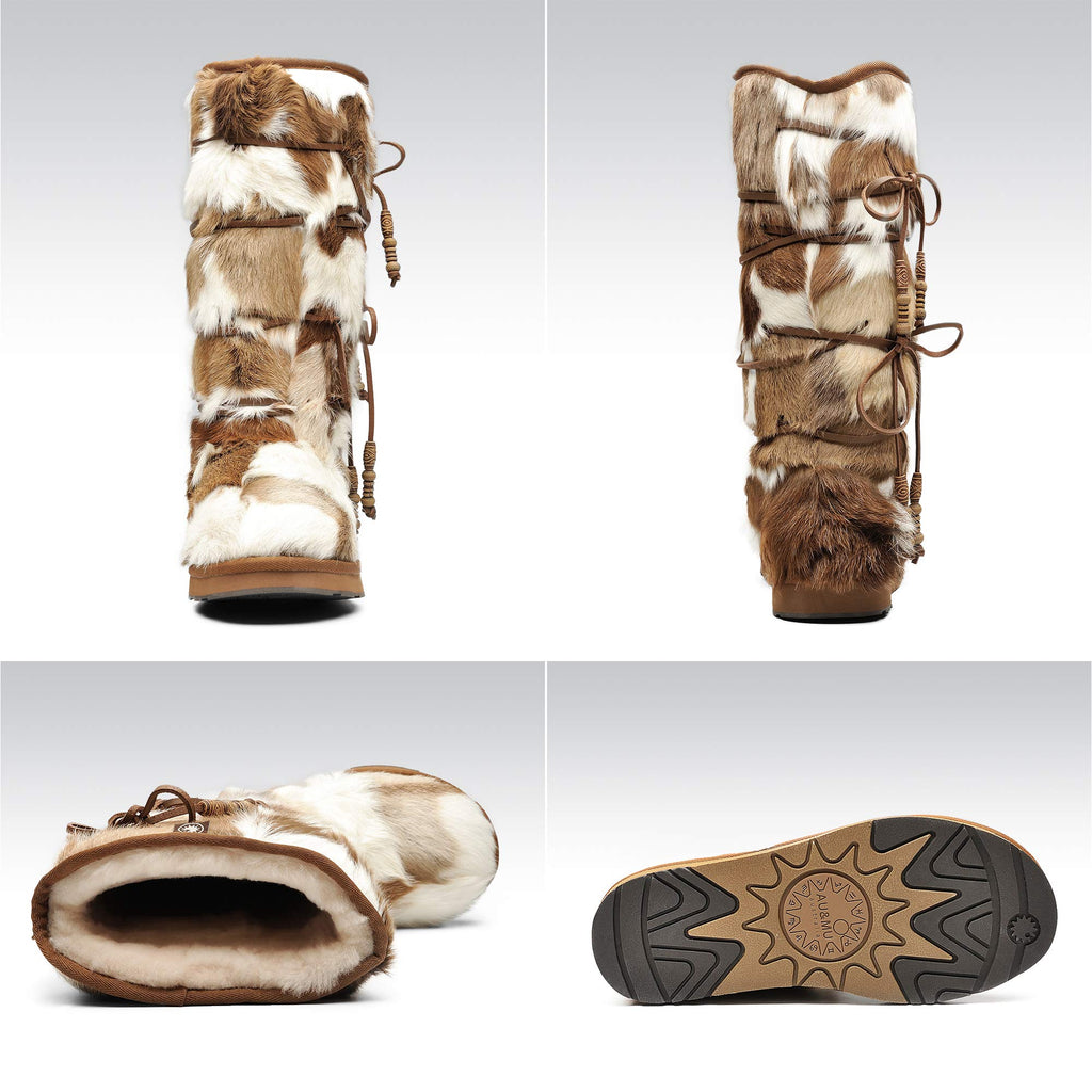 AUMU Womens Comfort Suede Fur Mid- Calf Winter Boots Chestnut