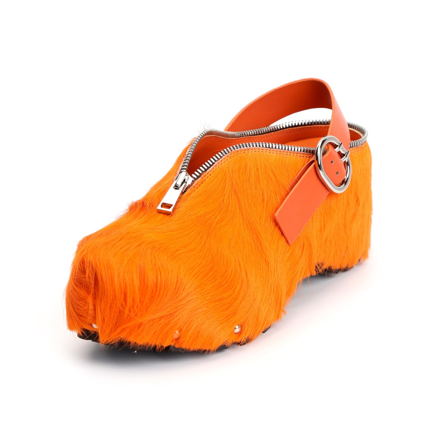 XOBZJH Women’s Natural Cow Print Fur Platform Clogs with Decorative Zipper & Adjustable Buckle Strap – Western Slip-On Punk Rivet Mules with Arch Support, Chunky Retro Rustic Style