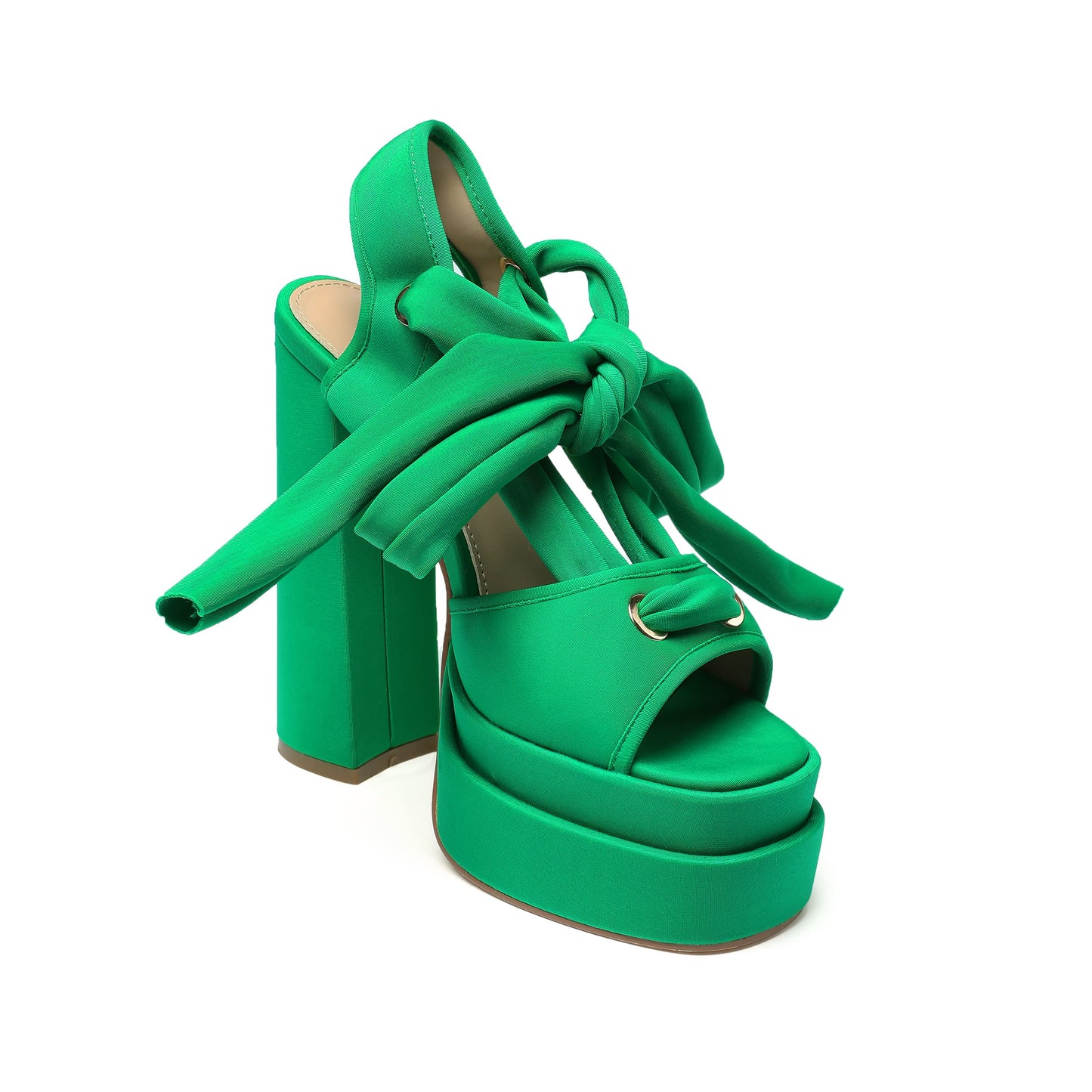 Green vivianly Lace Up Platform Ankle Strap Heeled Sandals Satin Square Toe Chunky Block High Heels for Women