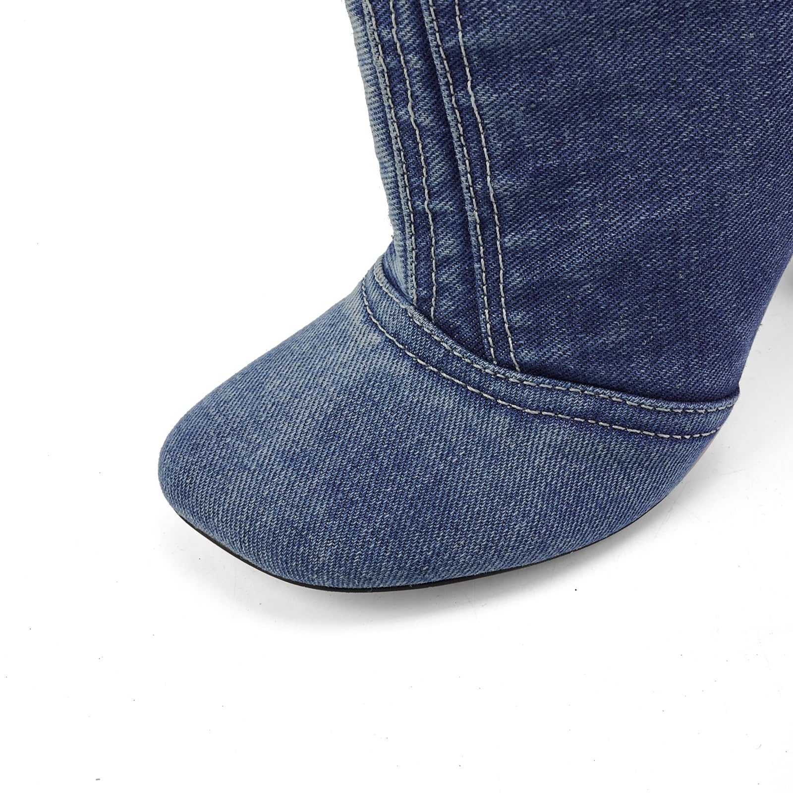 Fuazuzu Vintage Denim Stiletto High Heeled Cowboy Pockets Boots for Women, Mid Wide Calf Round Toe with Metal Button for Fashion Dress Booties,Blue 8