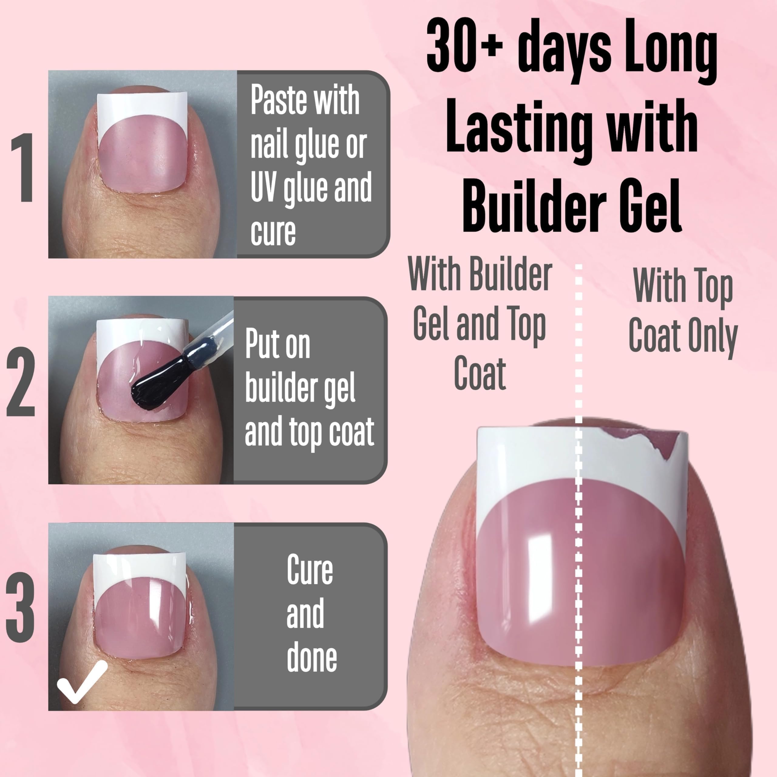 NOVO OVO French Tip Toe Nail Tips Press on, Sharp Square Pre-Designed Soft Gel False Toenail Extension, BERRY PINK Pre-applied Tip Primer & Base Coat, Full Cover Acrylic for DIY x 15 Sizes 240 pcs