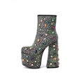 Black Tsrenlmln Platform Mid Calf Boots Rhinestone Boot