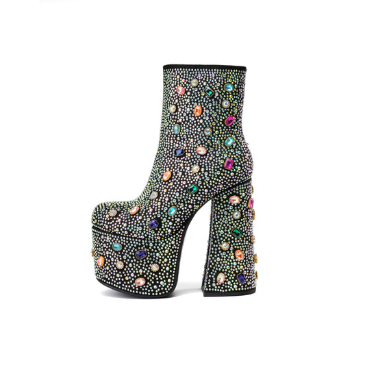Black Tsrenlmln Platform Mid Calf Boots Rhinestone Boot