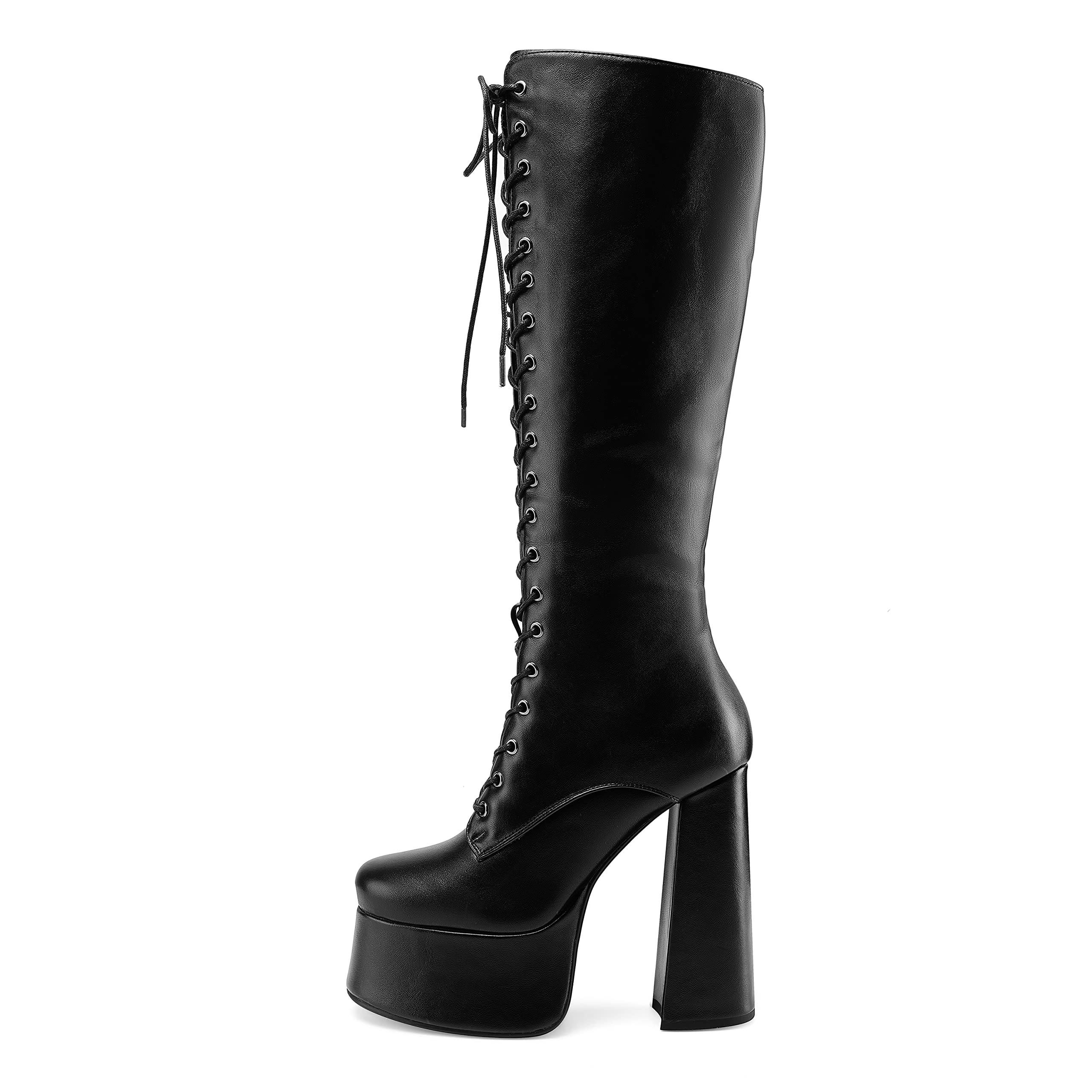 Black Perisis Women's High Chunky Heel Platform Knee High Boots