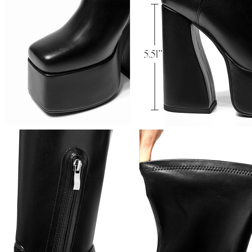 Black LanreyTaley Elastic Knee High Platform Boots