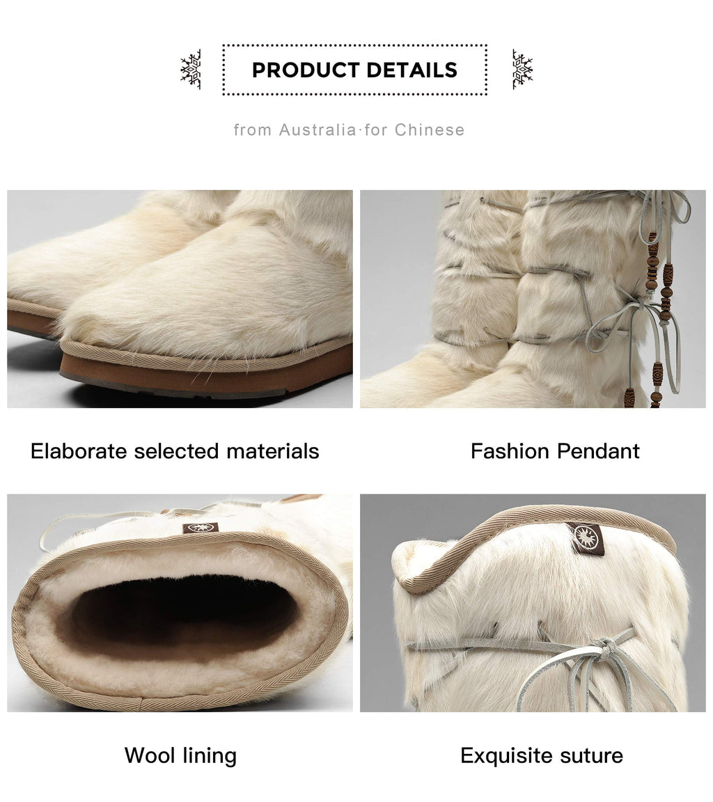 AUMU Womens Comfort Suede Fur Mid-calf Winter Boots White