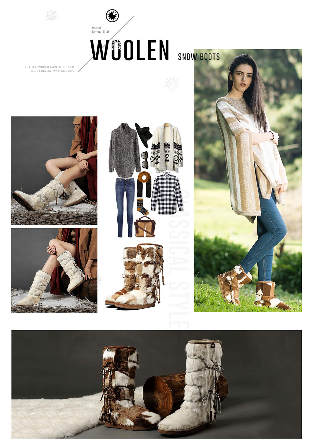 AUMU Womens Comfort Suede Fur Mid-calf Winter Boots White