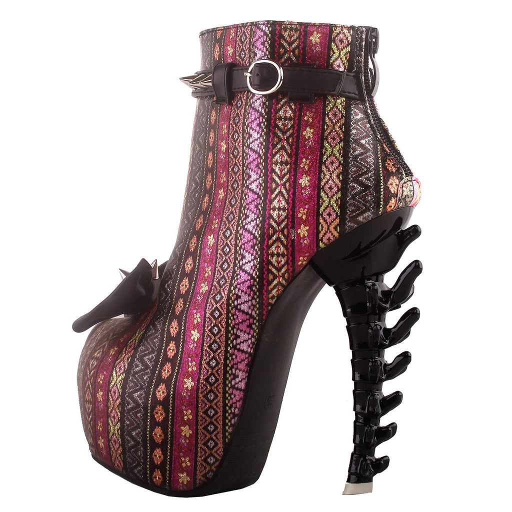SHOW STORY Pink Punk Design High Heels Glittery Pattern Stripe Women's High-top Bone Hidden Platform Ankle Boots,LF80653CR41,10US,Pink