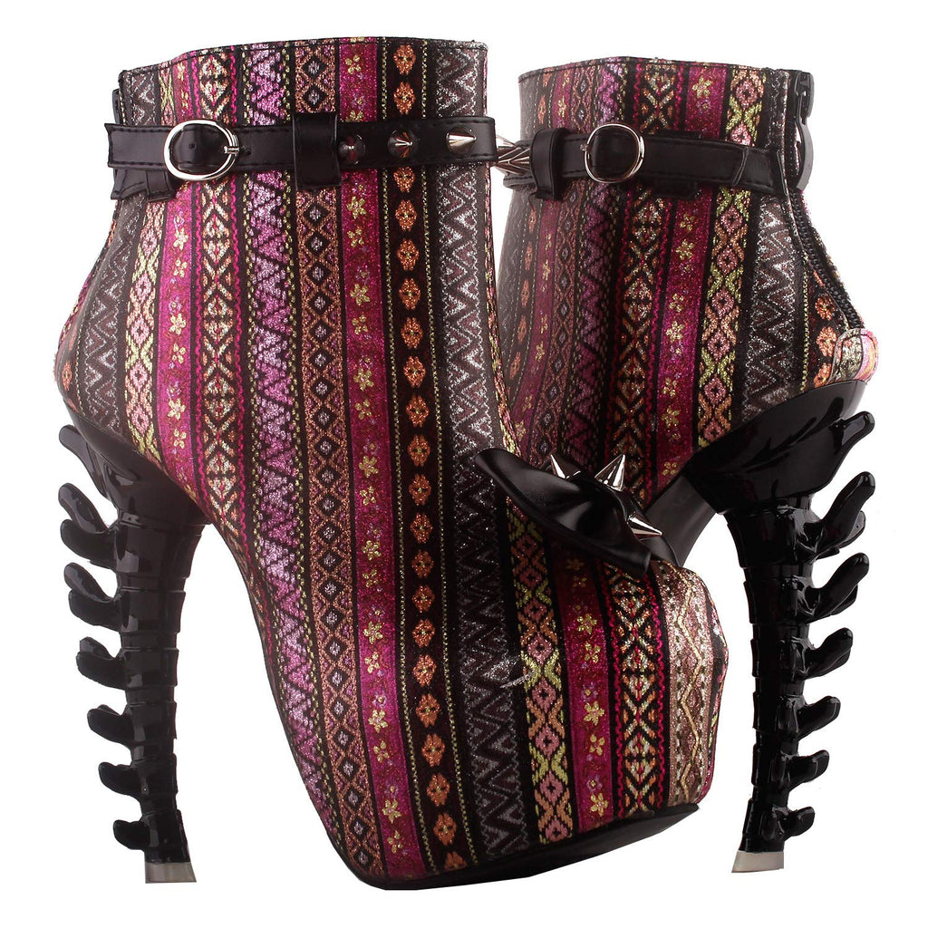 SHOW STORY Pink Punk Design High Heels Glittery Pattern Stripe Women's High-top Bone Hidden Platform Ankle Boots,LF80653CR41,10US,Pink