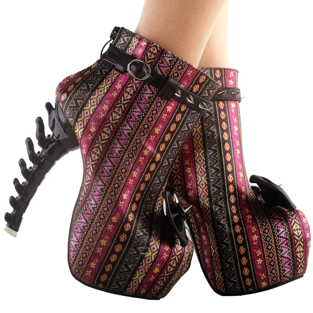 SHOW STORY Pink Punk Design High Heels Glittery Pattern Stripe Women's High-top Bone Hidden Platform Ankle Boots,LF80653CR41,10US,Pink