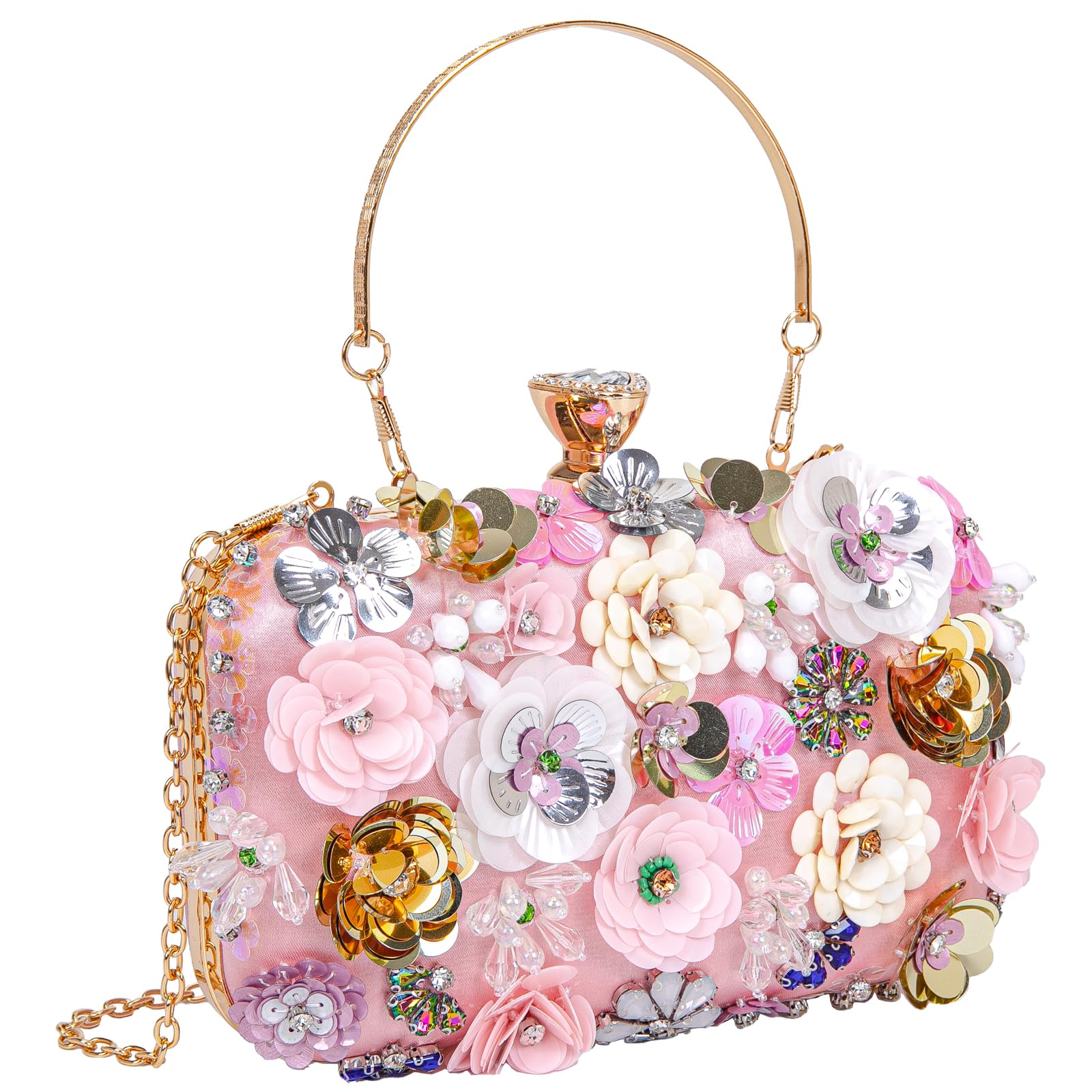 BBTT.ful Women Clutches Flower Evening Handbags Chain Strap Shoulder Bag Wedding bag purse (Pink)