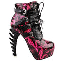 SHOW STORY Hot Pink Punk Design High Heels Snake Pattern Women's High-top Bone High Heel Platform Ankle Boots,LF80648HP41,10US,Hot Pink