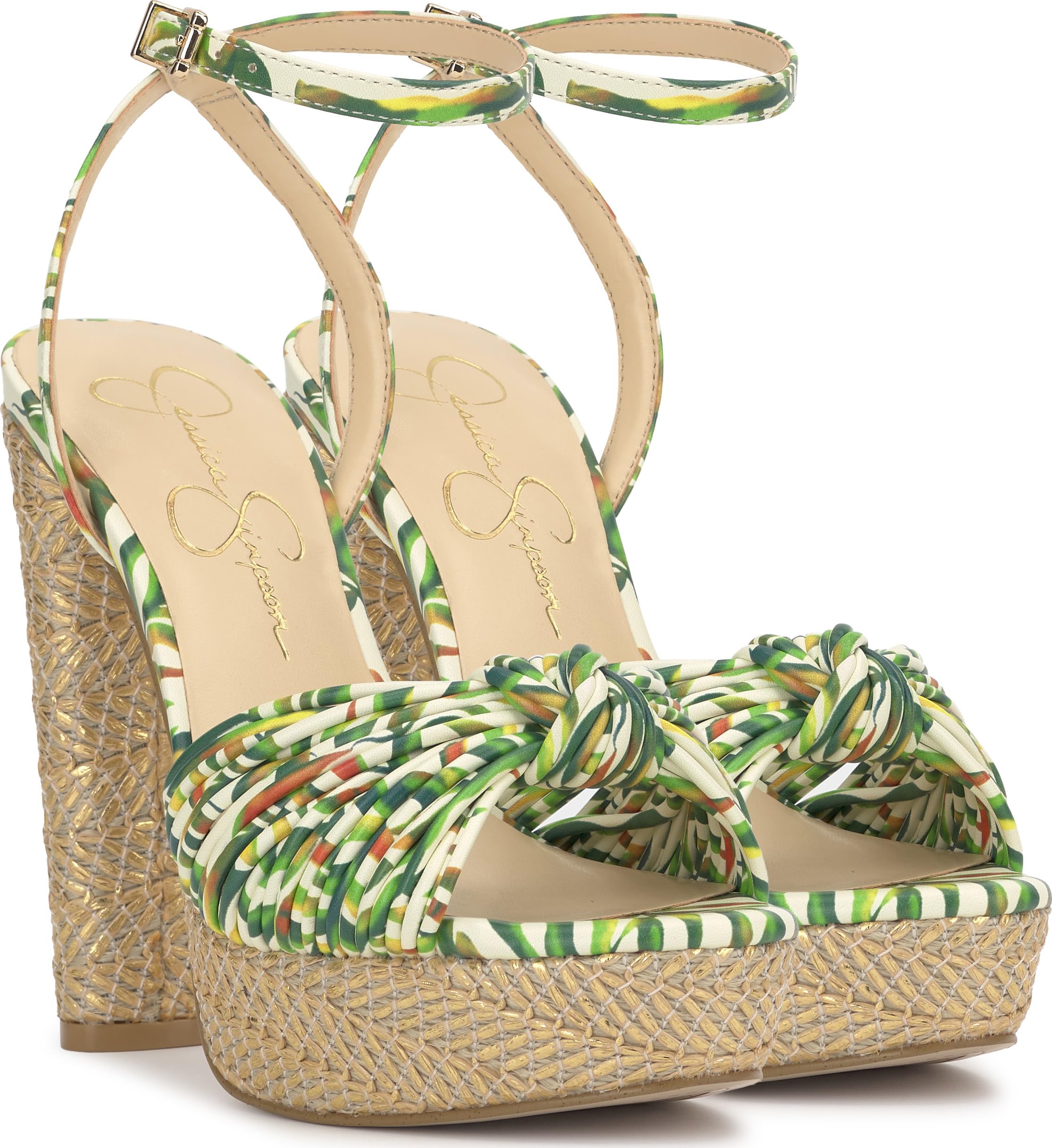 Jessica Simpson Women's Immie Platform Sandal, Green Multi Jungle Jacquard, 11