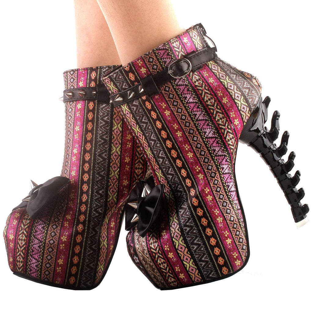 SHOW STORY Pink Punk Design High Heels Glittery Pattern Stripe Women's High-top Bone Hidden Platform Ankle Boots,LF80653CR41,10US,Pink