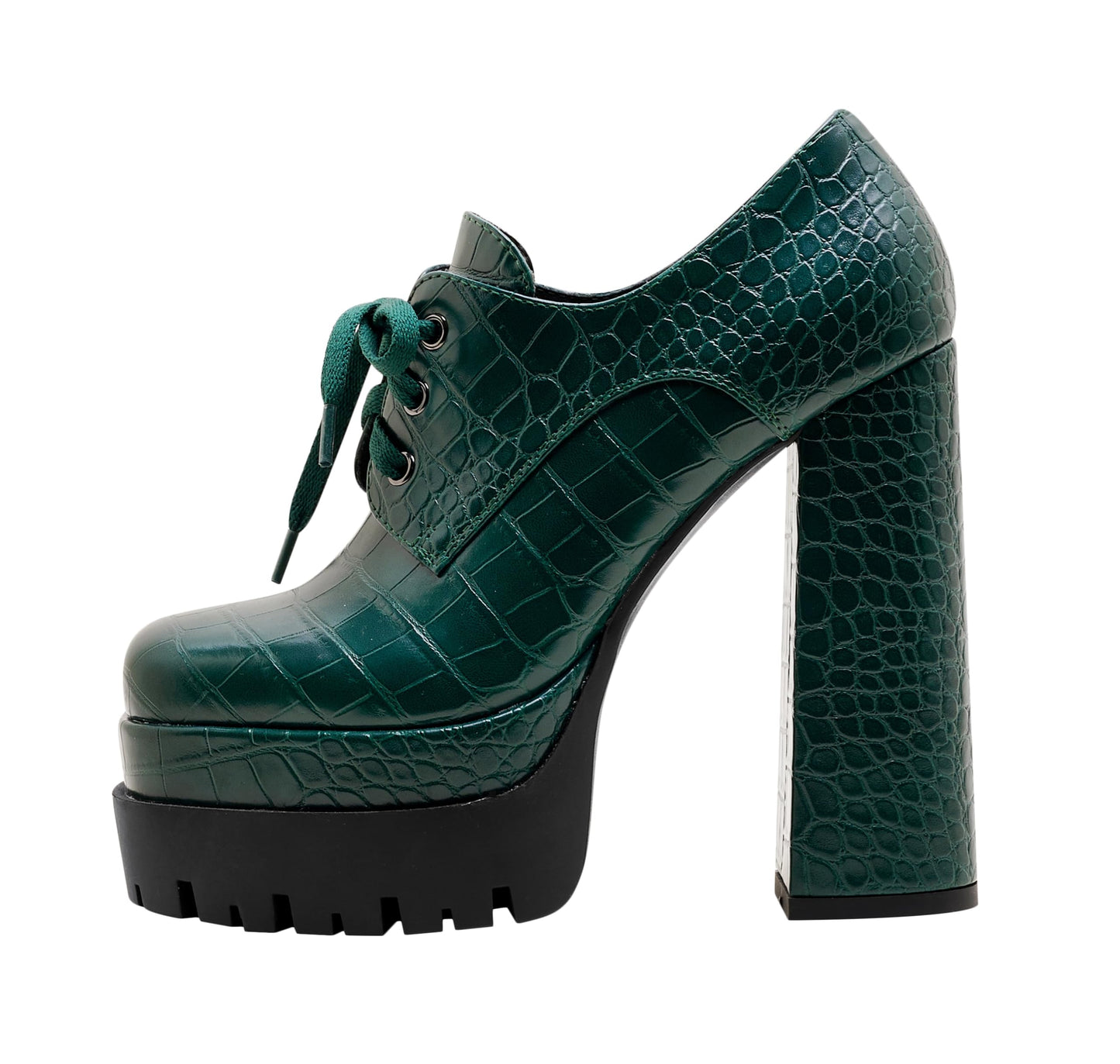 Jaffamiraco Women's Gothic Chunky High Heel Sexy Platform Pumps Black Green Pattern Shoes Lace Up Ankle Boots