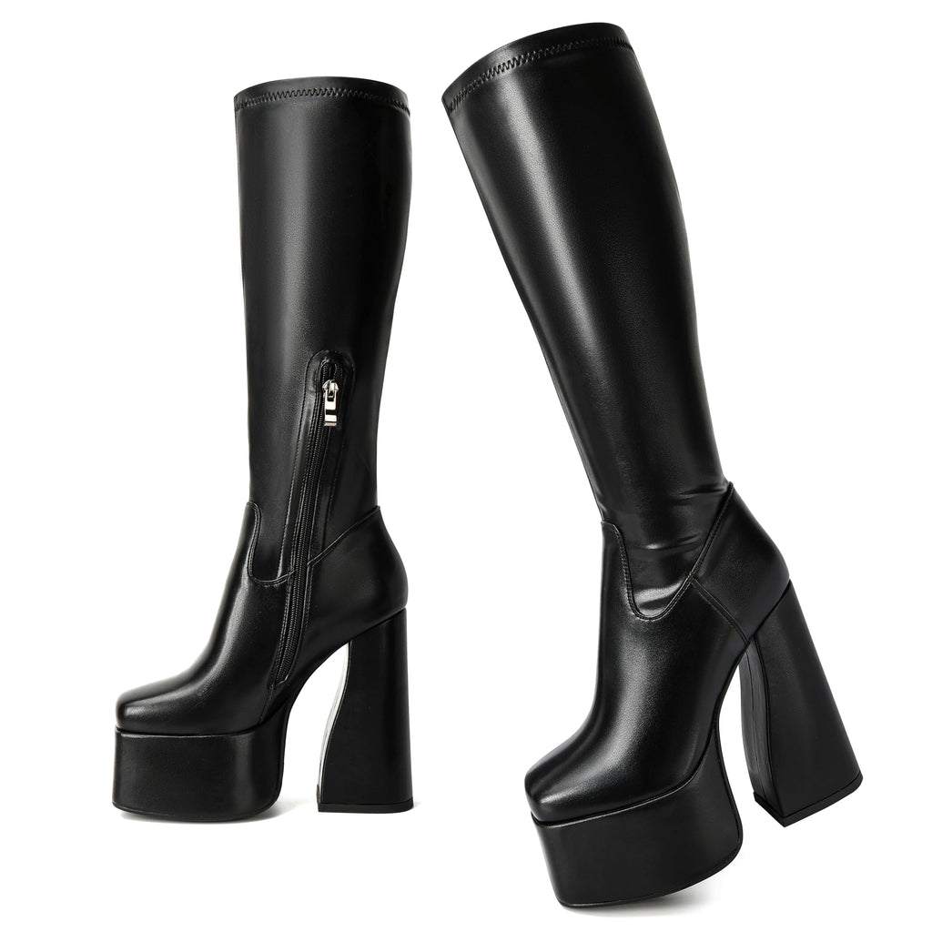 Black LanreyTaley Elastic Knee High Platform Boots