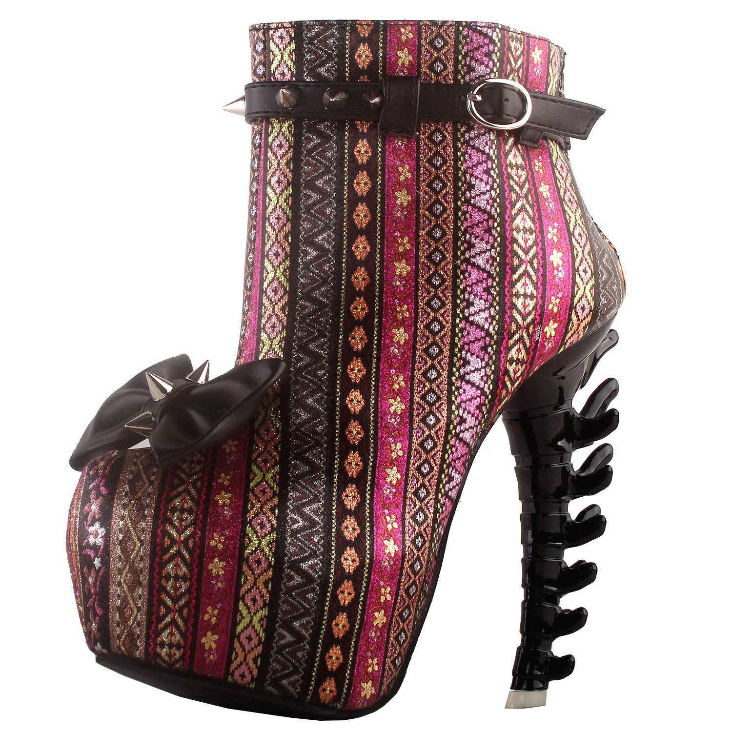 SHOW STORY Pink Punk Design High Heels Glittery Pattern Stripe Women's High-top Bone Hidden Platform Ankle Boots,LF80653CR41,10US,Pink