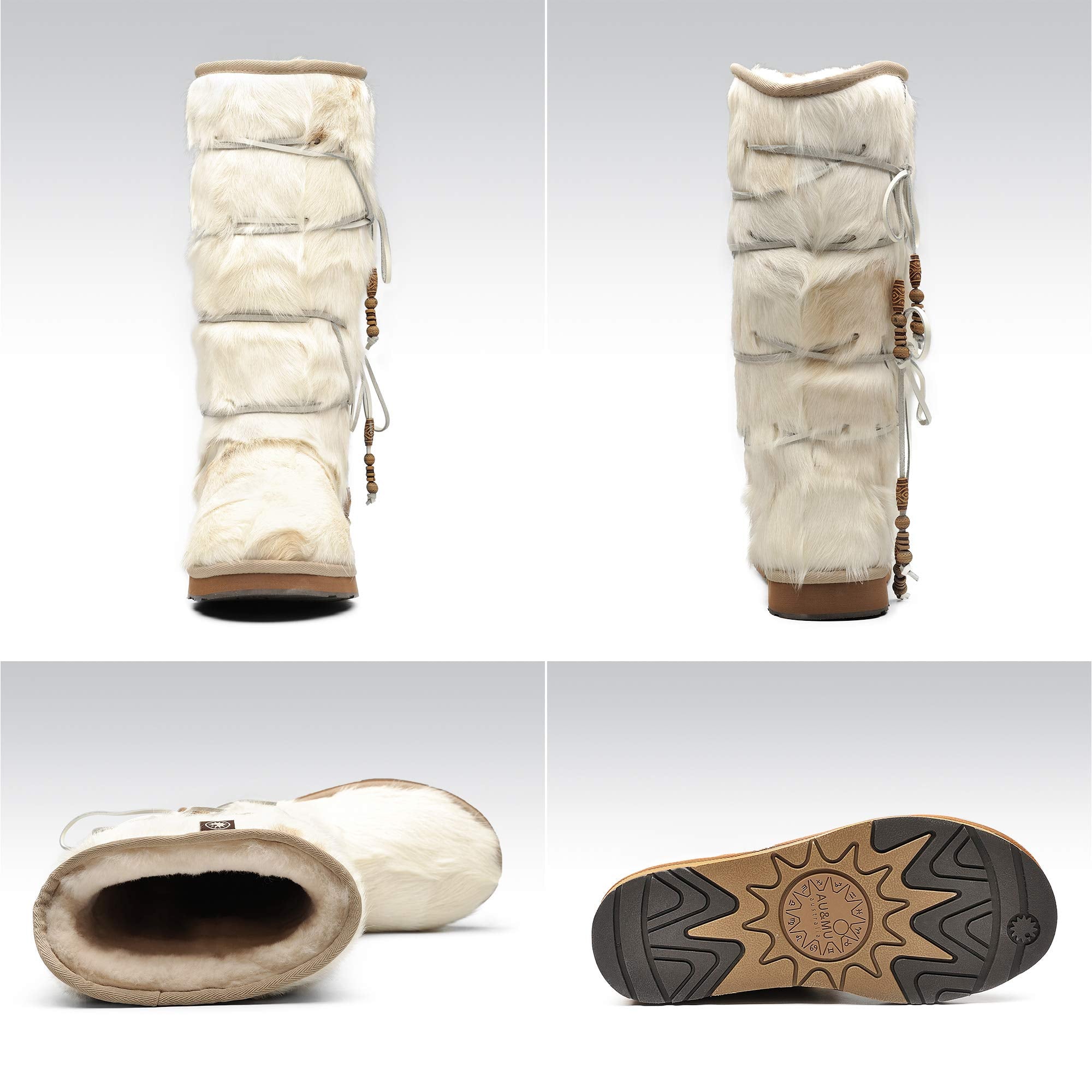 AUMU Womens Comfort Suede Fur Mid-calf Winter Boots White