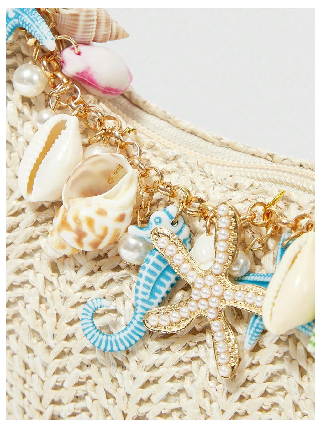 MakeMeChic Women's Straw Beach Purse Seashell Beaded Shoulder Handbags Summer Vacation Bags Multicolor One Size
