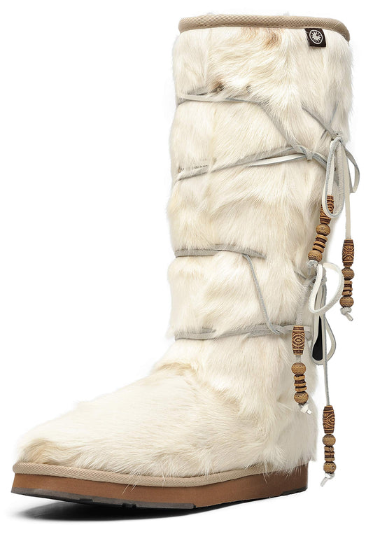 AUMU Womens Comfort Suede Fur Mid-calf Winter Boots White