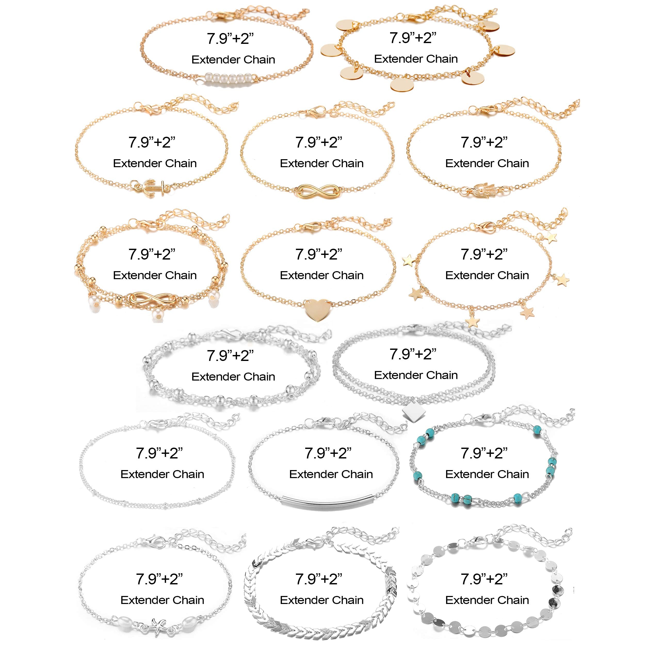 Softones 16Pcs Ankle Bracelets for Women Gold Silver Two Style Chain Beach Anklet Bracelet Jewelry Anklet Set,Adjustable Size