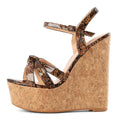 YODEKS Wedge Platform Sandals for Women High Heel Open Round Toe Wooden Heels Dress Shoes Patent Flower Brown