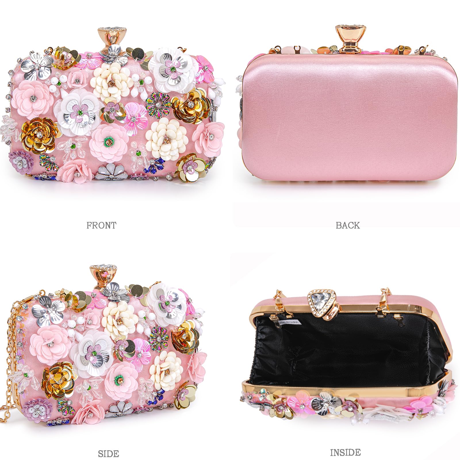 BBTT.ful Women Clutches Flower Evening Handbags Chain Strap Shoulder Bag Wedding bag purse (Pink)