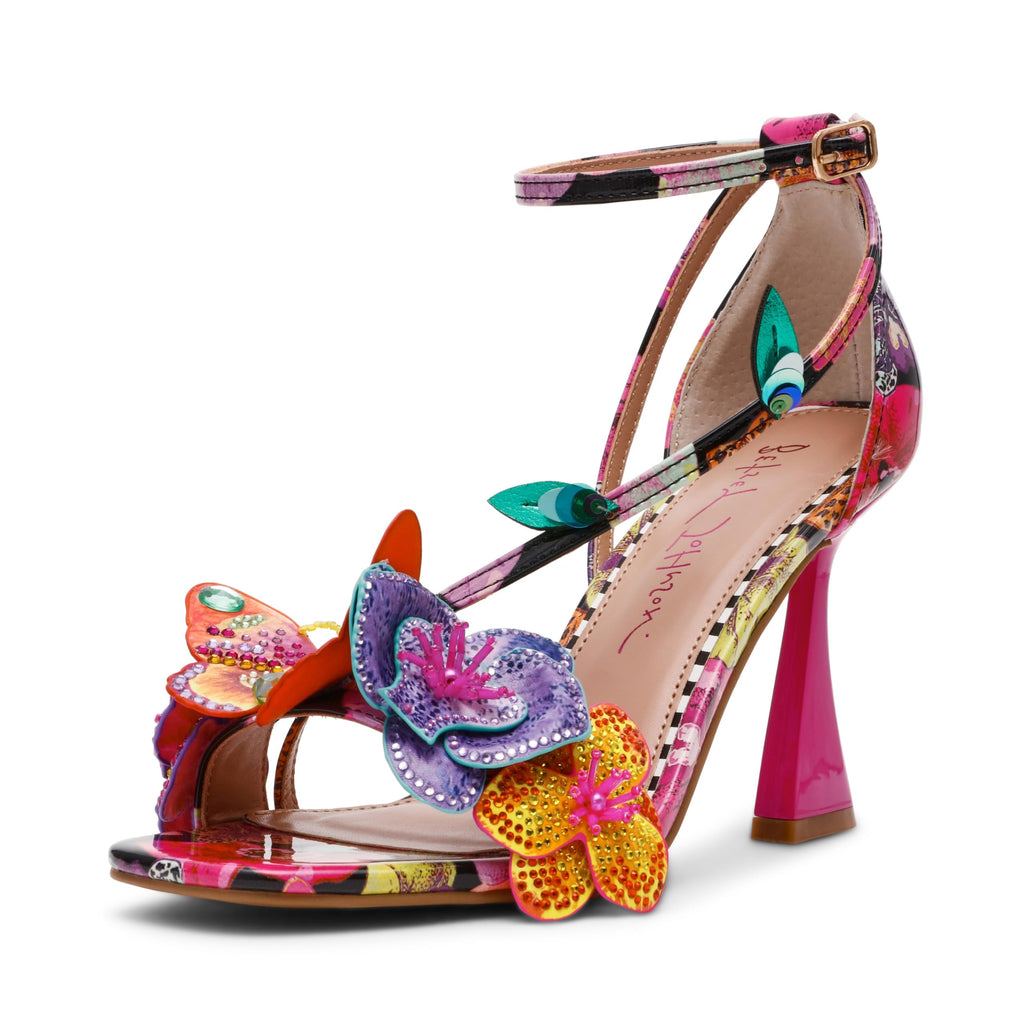 Betsey Johnson Women's Camile Heeled Sandal, Black Multi, 9.5 M
