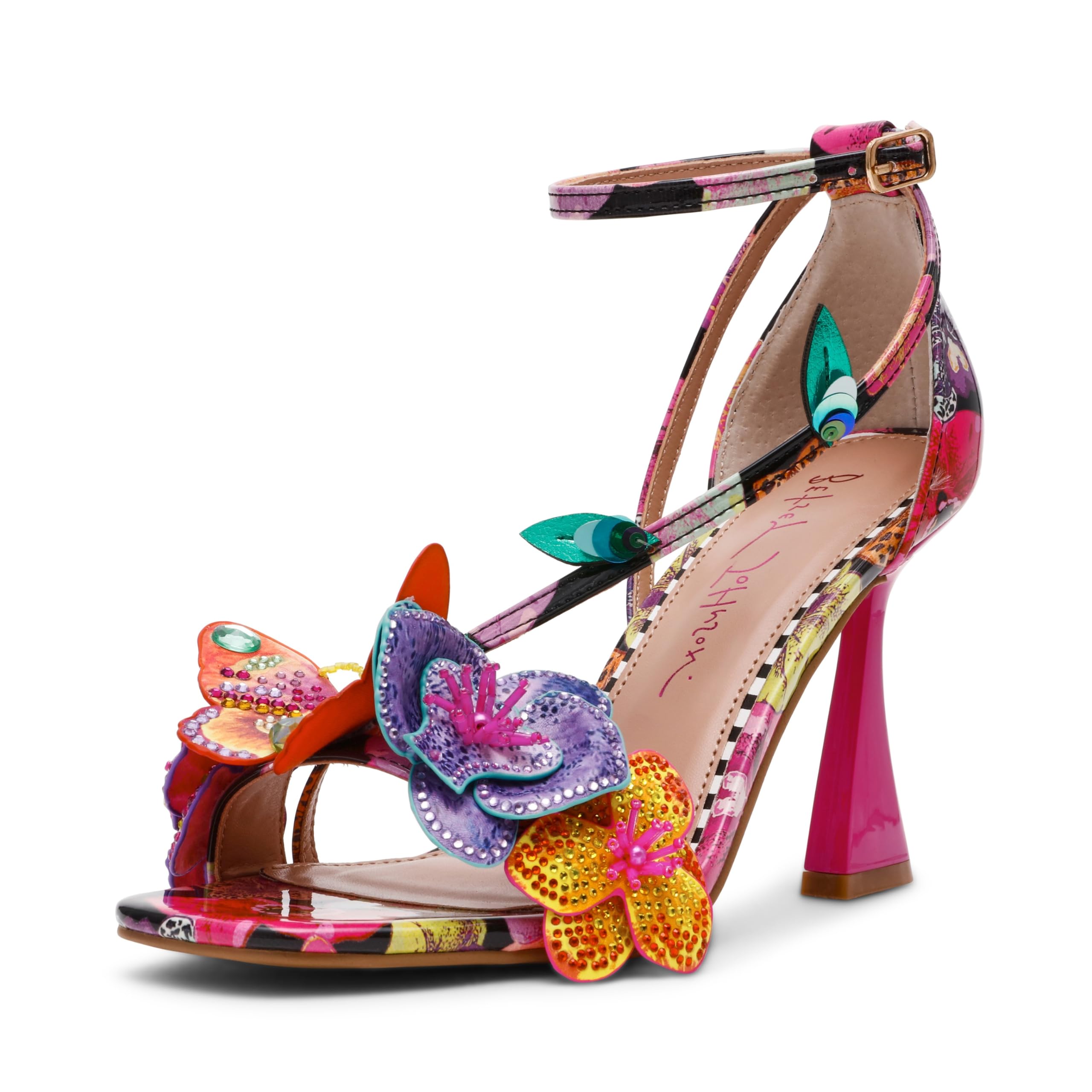 Betsey Johnson Women's Camile Heeled Sandal, Black Multi, 9.5 M