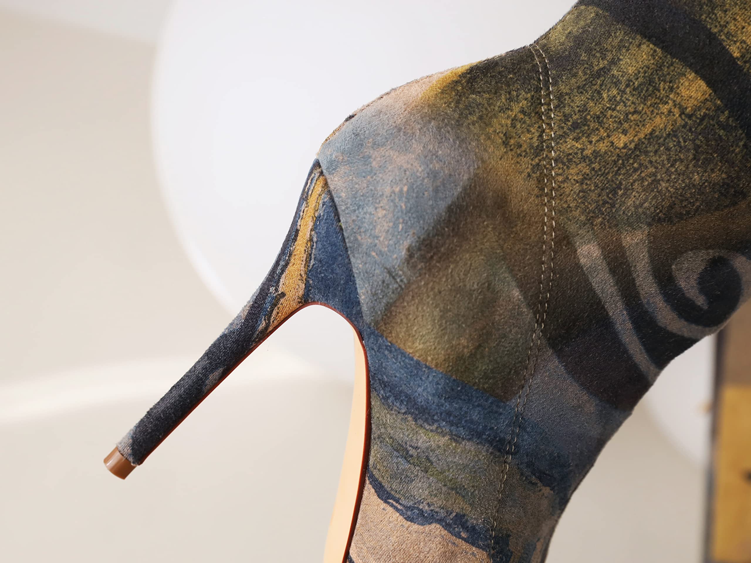 vivianly Women's Sexy Printed Stretchy Thigh High Boots Pointy Toe Stiletto Heel Booties Over The Knee High Heel Boot Size 7