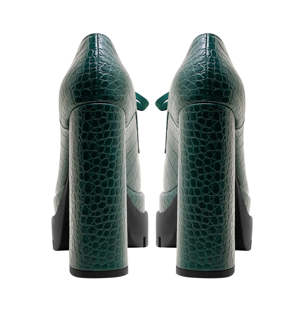 Jaffamiraco Women's Gothic Chunky High Heel Sexy Platform Pumps Black Green Pattern Shoes Lace Up Ankle Boots