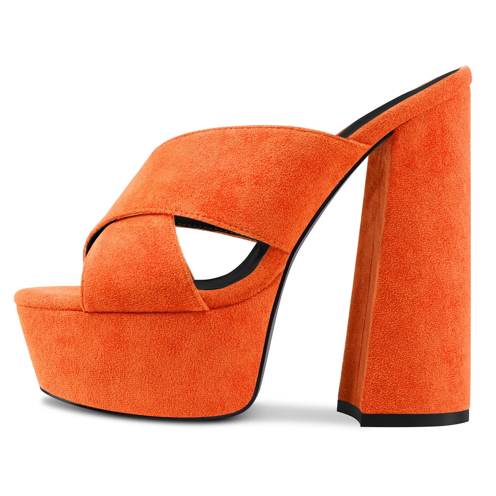 Orange HDEUOLM Women Chunky Block High Heel