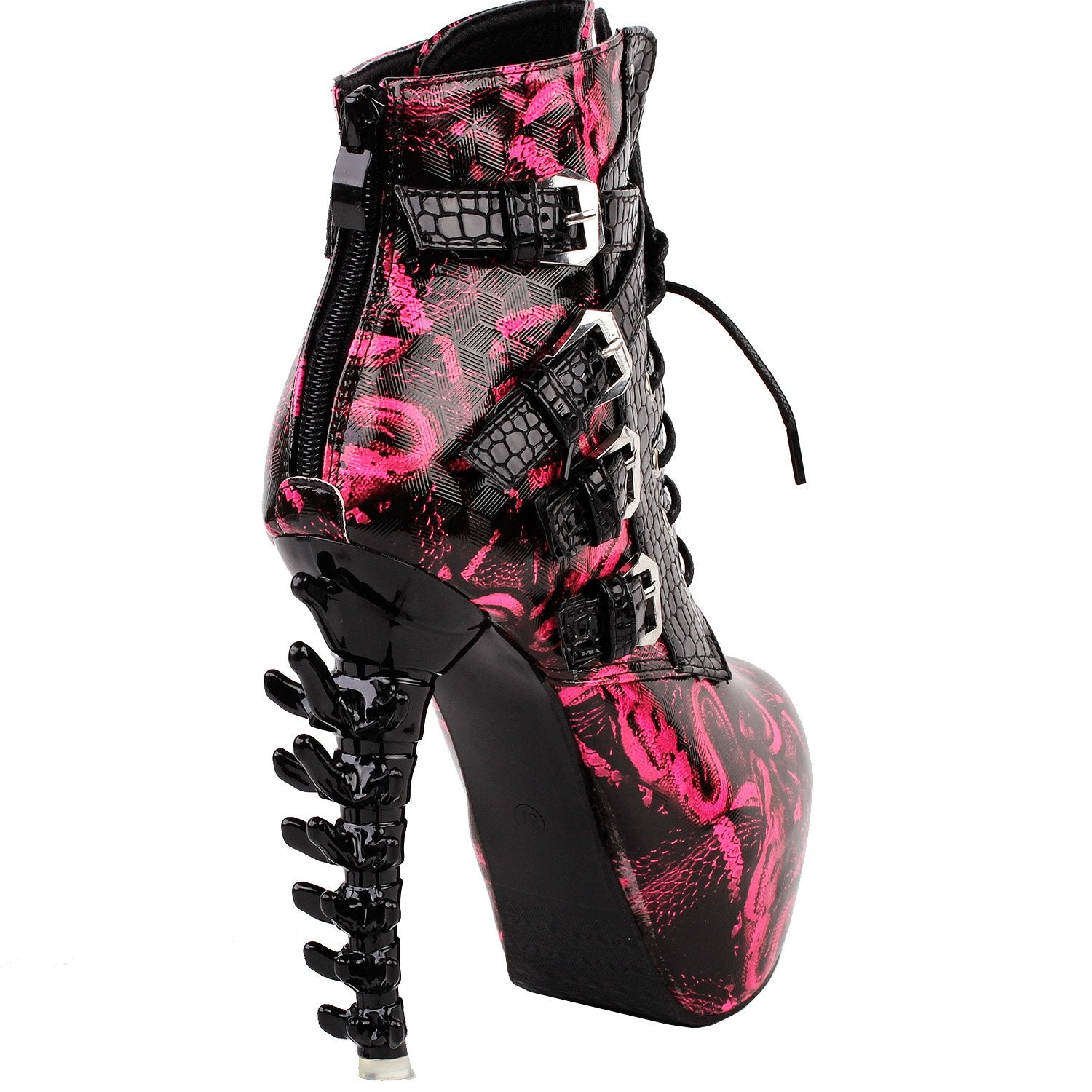 SHOW STORY Hot Pink Punk Design High Heels Snake Pattern Women's High-top Bone High Heel Platform Ankle Boots,LF80648HP41,10US,Hot Pink