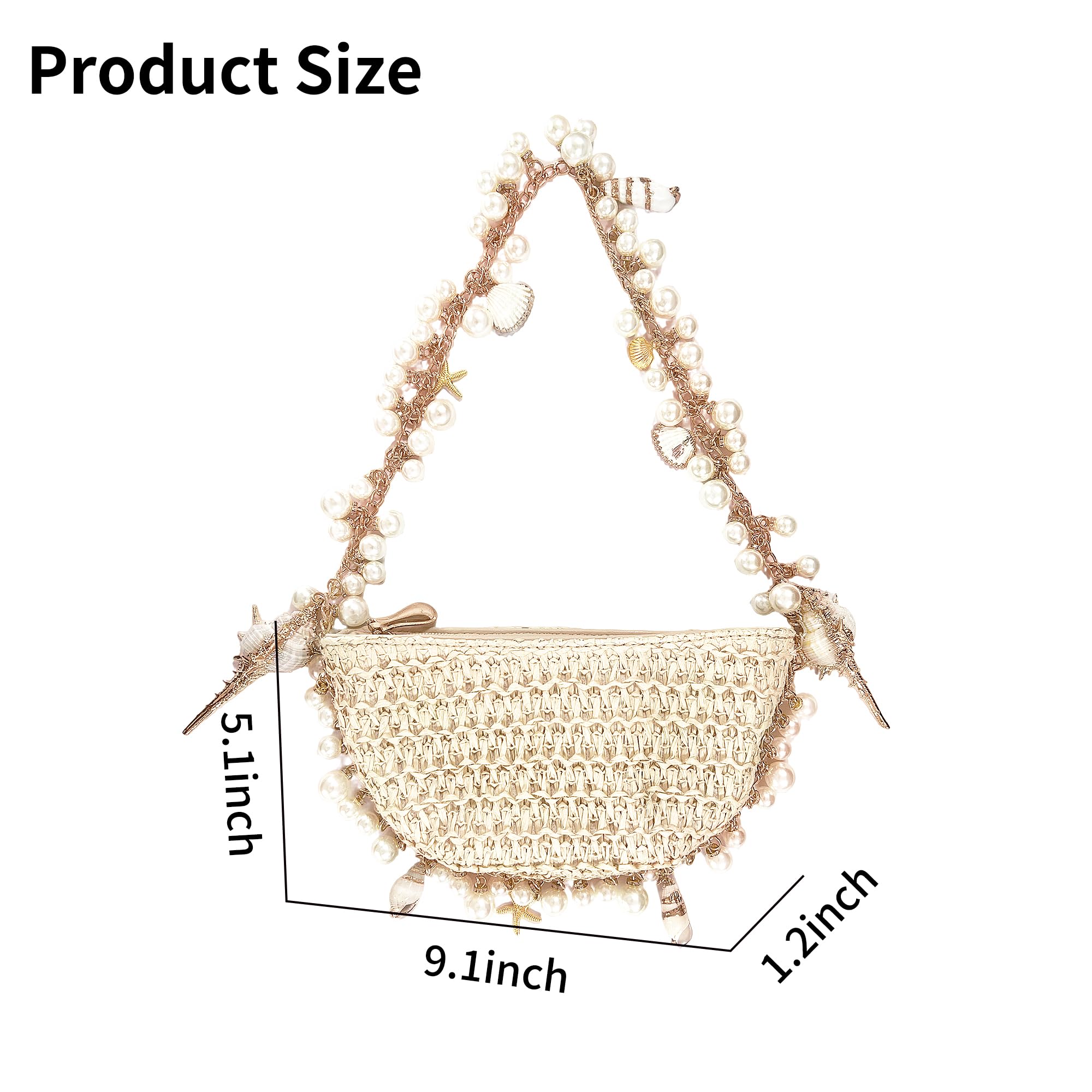 Aiermo Women Pearl Handbag Straw Purse: Woven Summer Beach Bag Vacation Clutch Purse for Wedding Party Crossbody Bag Seaside Style Carrying Bag Shoulder Handbag